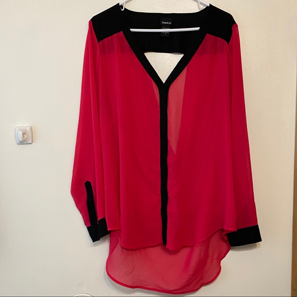 Torrid Fuchsia Colorblock Draped Back Blouse, 1x - image 8